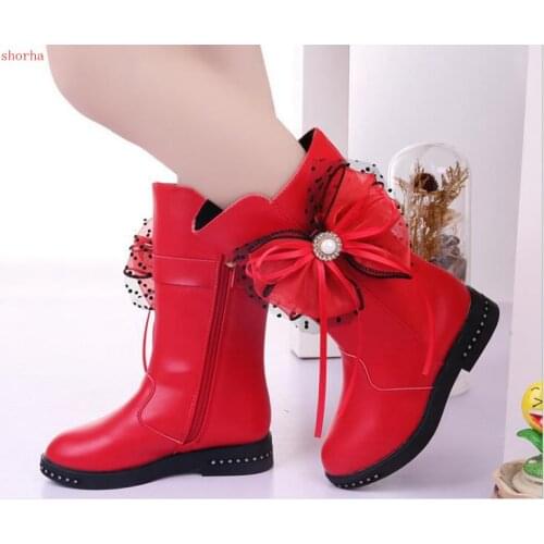 Classic fashion Bows Girls boots autumn and winter new princess boots childrens slip plus velvet fashion shoes high boots