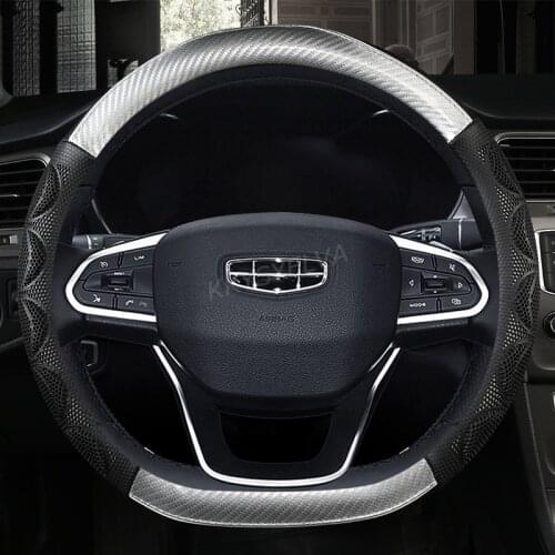 D Shape Steering Wheel Cover Leather for Geely Atlas Emgrand EC7 Coolray VW Golf 7 Hyundai Santa fe 2014-2020