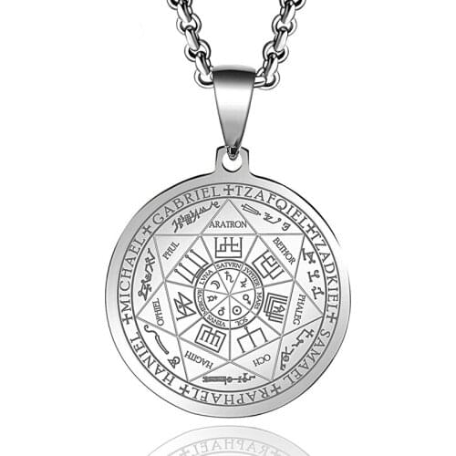 Religious Scripture Seven Angels Seal Tag Rune Pendant Stainless Steel Round Necklace Casual Sporty Beads Party Punk Vintage