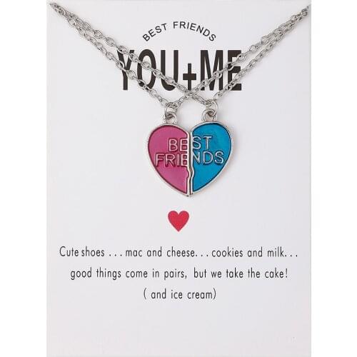 Fashion You Me Best Friends Heart Card Pendant Necklace Jewelry