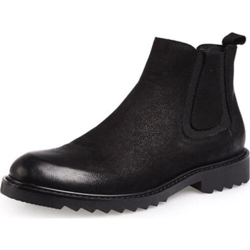 Men Ankle Casual Boots High Luxury Trainers Genuine Leather Chelsea Winter Snow Male Black Plush Boots Casual Flats Shoes