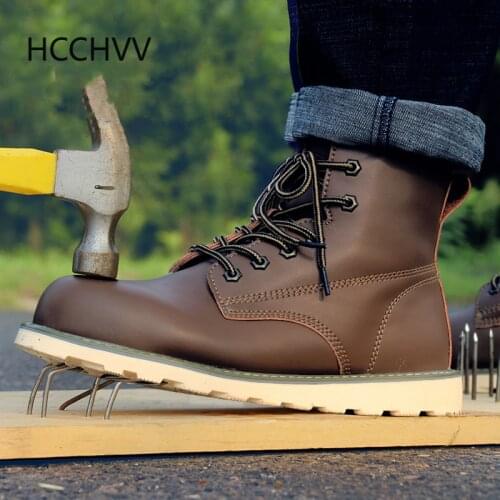 Mens Puncture-Proof Boots Protective Steel Toe Cap Boots Anti-Smashing Construction Work mens Sneakers Winter Safety shoes mens