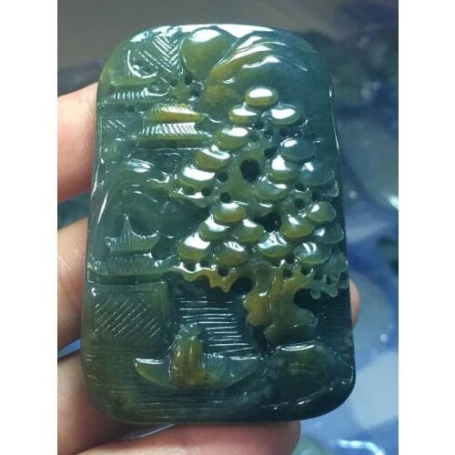 Natural Myanmar jade 7A HandCarved landscape waterfall jadeite green jade pendant jade necklace pendants jewelry jade necklaces