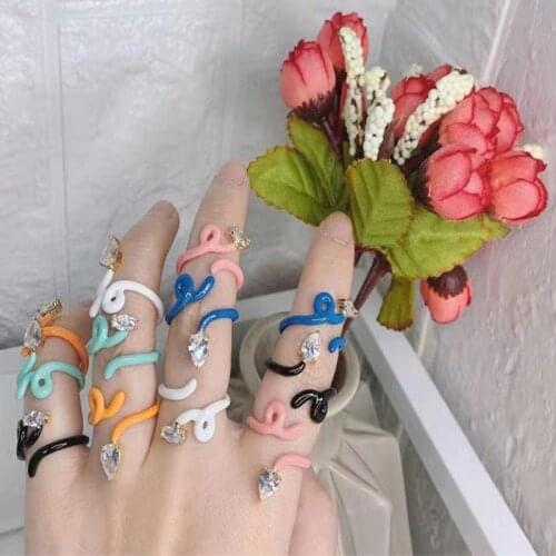 New Simple Colorful Resin Crystal Snake Rings for Women Men Teen Girls Fashionable Finger Rings Open Adjustable Ring Jewelry
