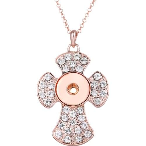 New 18mm Snap Jewelry Rhinestone Rose Gold Cross Necklace Snap Button Necklace for Women Fit 18mm 20mm Snap Buttons Jewelry
