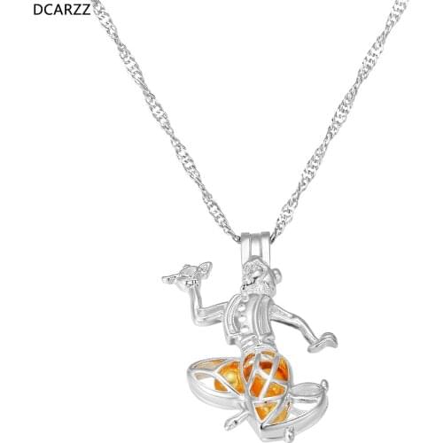 Aladdin Pearl cage Necklace Silver Color Lamp Locket Pendant Pearl beads Necklace Women Kids DIY Ocean Jewelry Wholesale