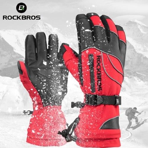 ROCKBROS Windproof Waterproof -30 Degree Winter Men Women Skiing Gloves Snowmobile Snowboard Snow Sports Thermal Grey Ski Gloves