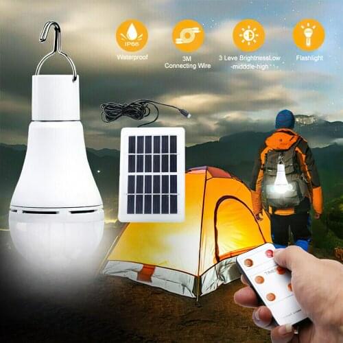 WAKYME Rechargeable Lantern Camping Light LED Bulb Lamp Solar Powered USB Charge Remote Control Portable Outdoor Tent Lantern