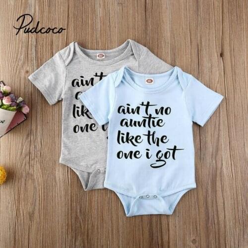Pudcoco 2020 Baby Boys Girls Jumpsuit My Auntie Like Me Soft Bodysuits Letter Print Short Sleeve Clothes Outfit drop ship