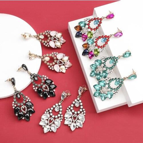 Luxury Glass Crystal Big Earrings Women Indian Wedding Inlay Rhinestone Long Earrings Femme Brand Statement ZA Earrings Jewelry