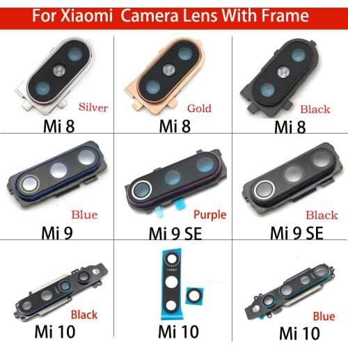10Pcs/Lot Back Camera Glass For Xiaomi Mi 8 Mi8 Mi9 Mi 9 SE Lite Mi 10 Mi10 Rear Camera Lens Glass With Frame Repair Parts