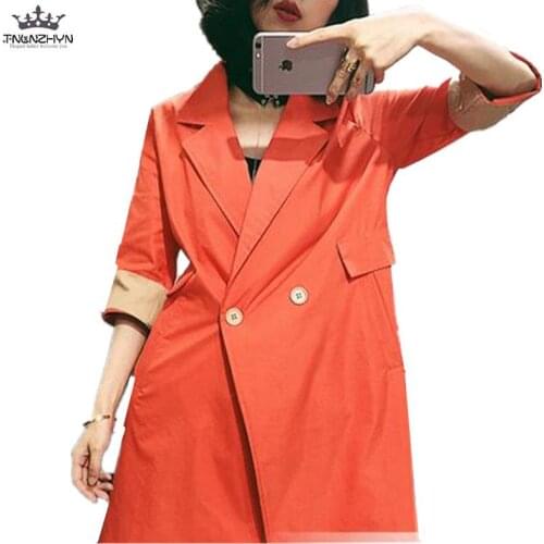 TNLNZHYN 2019 Spring Summer Women Trench Coat Loose Casual Half sleeve Windbreaker Coat Ladies Medium Long Trench Outerwear Y168