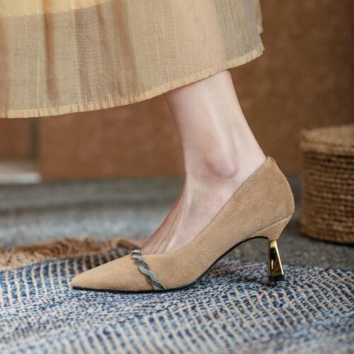 Salu Thin Heels pumps Full Genuine Sude Leather Sweet Wedding Women Shoes Brand High Heels Office Ladies Shoes Women Heels