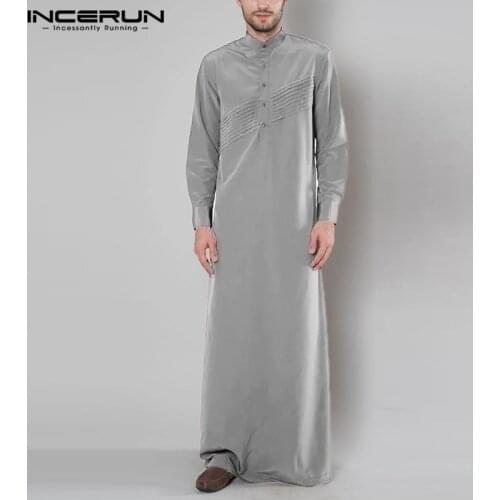 Vintage Buttons Muslim Kaftan Robes Mens Long Sleeve Stand Collar Retro Robes INCERUN Mens Abaya Jubba Thobe Dubai Clothing 5XL7