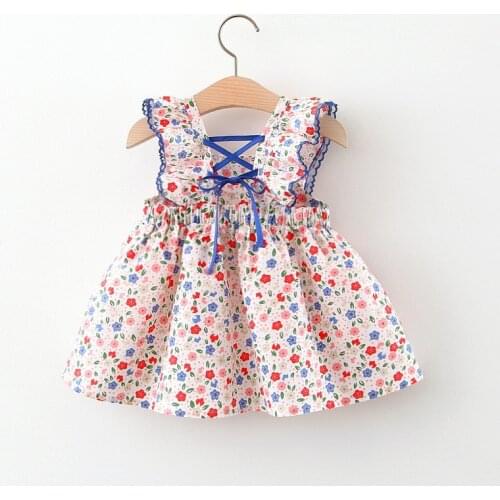 Girls Floral Skirt Childrens Summer Fress Baby Girl 2021 New Western-style Skirt Color Matching Fashion Beautiful Suspender Bow