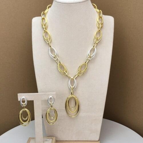 Yuminglai Superior 24K African Sets Necklace and Earrings Two Tones Jewelry Set for Women FHK10485