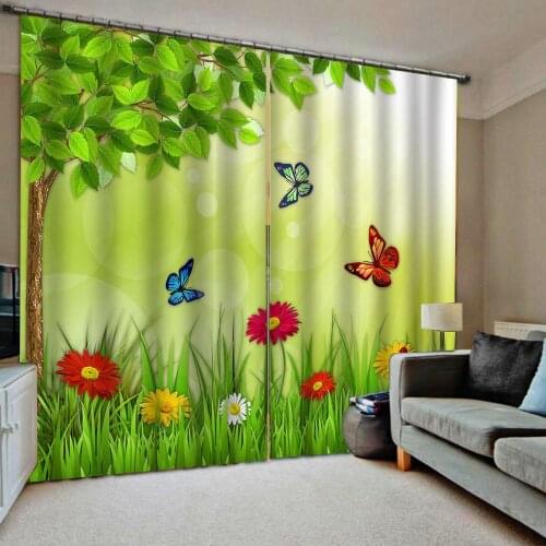Green 3D Curtain Luxury Blackout Window Curtain Living Room butterfly curtains