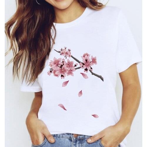 Womens T-shirt Vouge Peach blossom Graphic T-shirt Print T shirt Casual Graphic O-neck Vouge Tshirts 90s Streetwear Top Tees