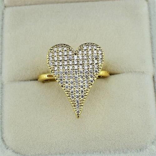 Lovely Love Ring for Women Gold Color Copper Zircon Adjustable Wedding Ring Ring Jewelry Micro Shop Jewelry Supply