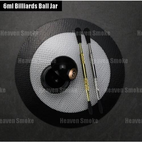 1pc 6ml Silicone Jar Billiards Ball Jar Dab Wax Nonstick Herb Stash Container+1pc 6.1'' dia silicon mat 1pc Silver Carving Tool
