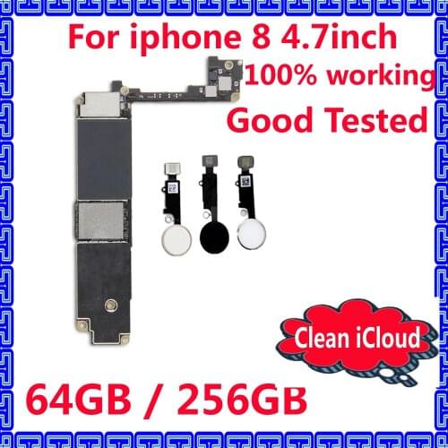 100% working mainboard with / without touch ID for iphone 8 Full unlocked motherboard IOS system Original logic board 64GB 256GB