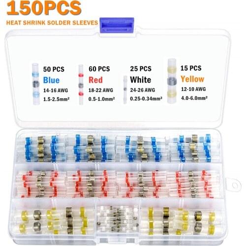 150PCS 4Size Soldering Sleeve Heat Shrink Butt Terminals Electrical Cable Wire Waterproof Insulated Connectors Kit