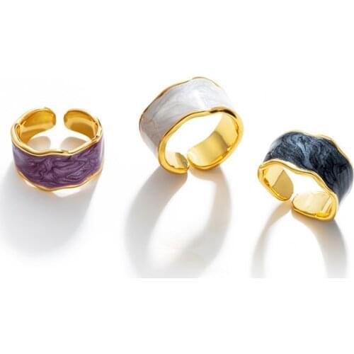 2020 New Female Rings Jewelry Womens Fashion Wedding Alloy Drop Oil Irregular Wave Adjustable Finger Rings Gifts For Girls Party