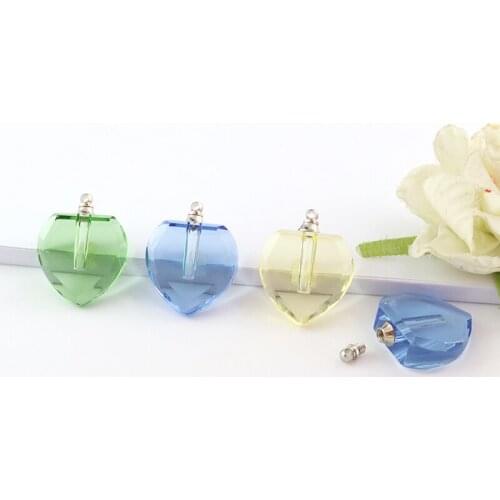3PCS Flat Heart Crystal vial pendant Mini Perfume Essential oil bottle Pendant necklace jewelry pendant name on rice charms