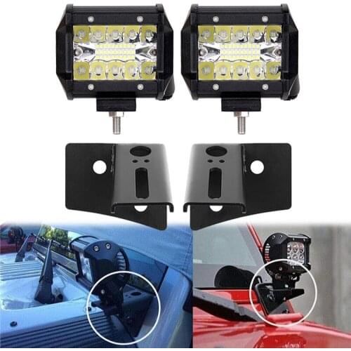 4INCH LED WORK LIGHT OFFROAD DRIVING LAMP 12V 24V + A-PILLAR MOUNTING BRACKET HOLDER FOR JEEP WRANGLER JK 2007-2017