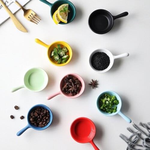 5 PCS Creative Mini Ceramic Small Dish With Handle Drinking Material Japanese Tableware Seasoning Dish Soy Sauce Handle Dish