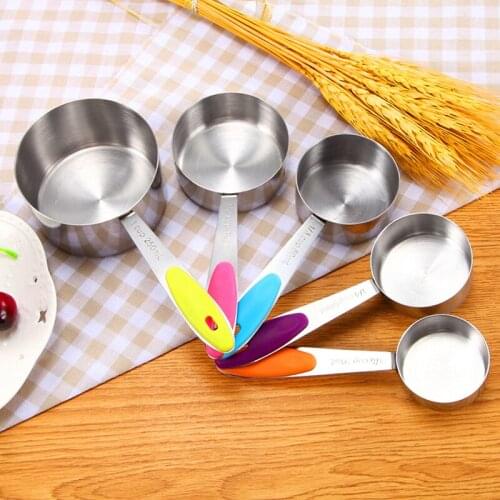 5pcs/Set Stainless Steel Measuring Cups With Silicone Handle DIY Baking Cooking Tools Cup Kitchen Accessories