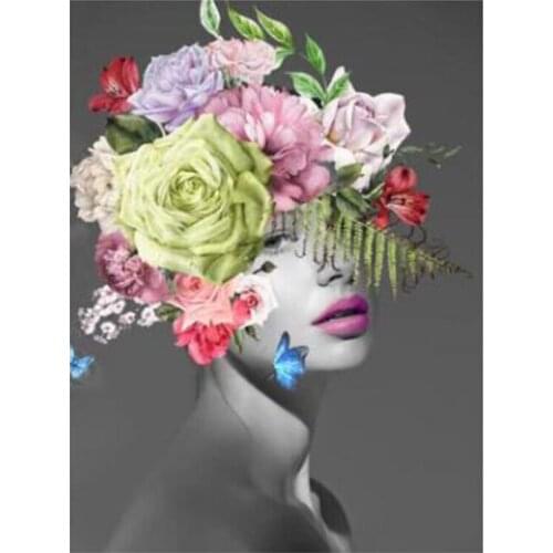 Pink Flower Beauty diy diamond painting full square round drill crystal cross woman painting diamond embroidery mosaic ZP-428