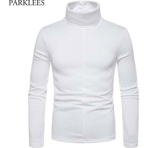 Plus Velvet High Collar T Shirt Men Solid Color Mens T Shirts Casual Slim Fit Autumn Long Sleeve T-shirt Men Blouse Clothing XXL
