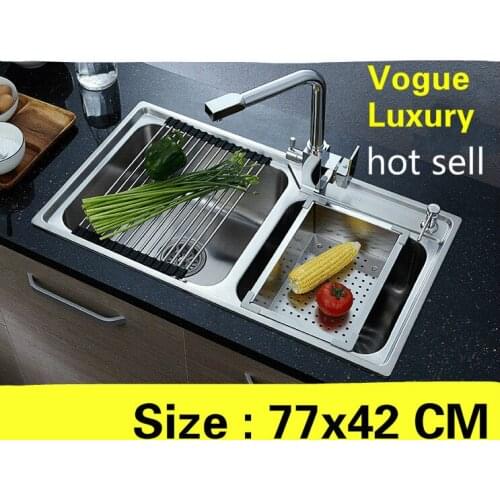 Free shipping Home luxury wash vegetables high quality kitchen double groove sink 304 stainless steel vogue 770x420 MM