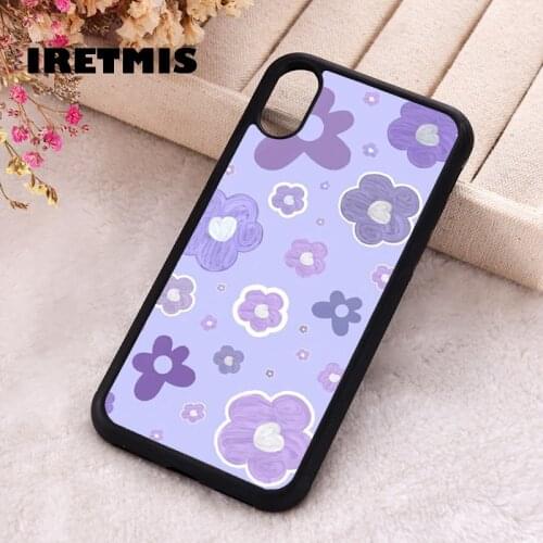 Iretmis 5 5S SE 2020 Phone Cover Case for iPhone 6 6S 7 8 Plus X Xs XR 11 12 Mini Pro Max Silicone Purple Aesthetic Flower