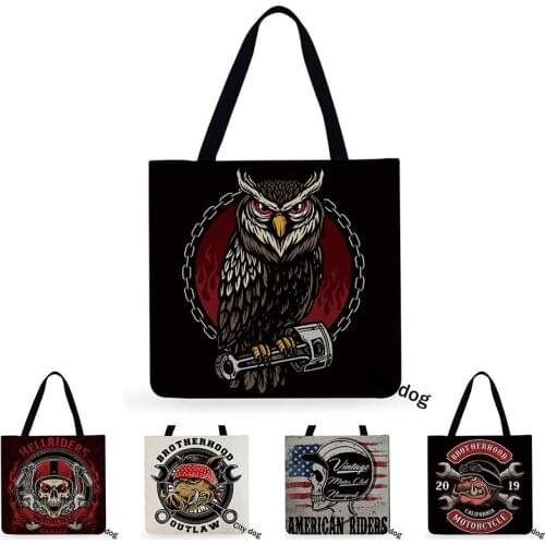 Black Vintage American Style Muscle Motorcycle Club Tote Bag Tote Foldable Shoulder Shopping Bag Bag Reusable Women Beach Bag