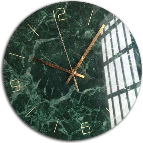 Home Decor Mute Quartz Wall Clocks Plexiglass Panel Acrylic Marble Pattern Plate Living Room Bed Room