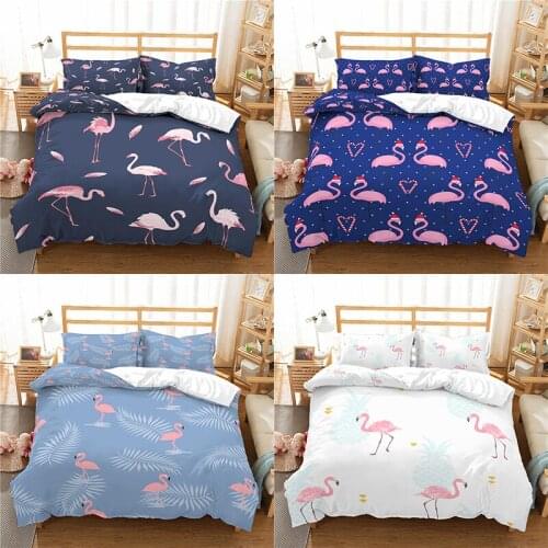 Home Textile Luxury 3D Flamingo Print 2/3Pcs Comfortable Duvet Cover PillowCase Bedding Sets Queen and King EU/US/AU Size
