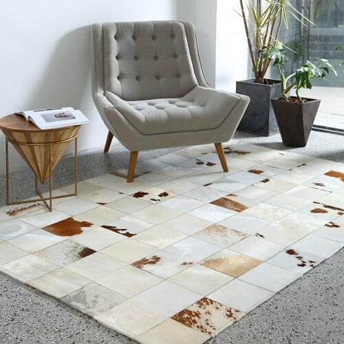 American style cowhide patchwork rug , big size genuine cow skin fur carpet, plaid decorative villa living room rug