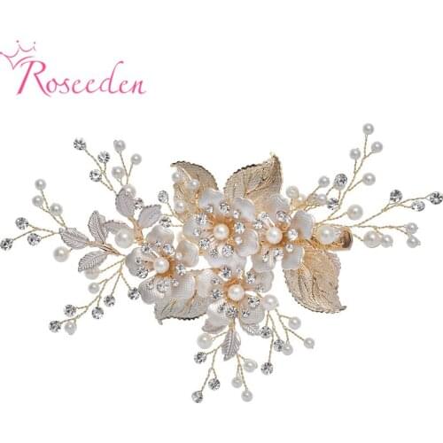 Delicate Golden Flower Wedding Hair Comb Jewelry Pearls Handmade Bridal Headpiece Women Prom Hair Accessories RE4057