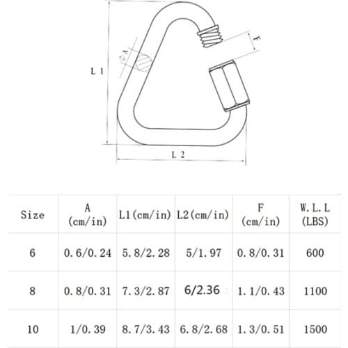 304 Stainless Steel Screw Lock Triangle Carabiner Climbing Gear Safety Snap Hook F2TC