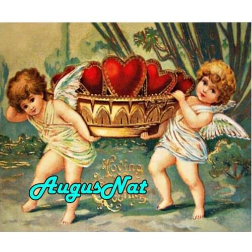 5d full round diamond painting angels kids diamant embroidery stitch love canvas painting red heart oil paint by number big size