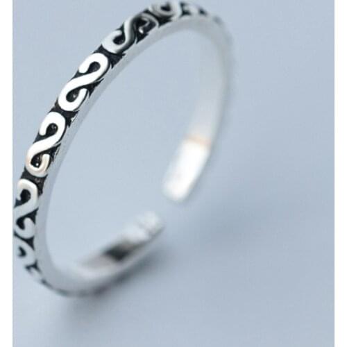 MloveAcc Retro Style 925 Sterling Silver S Letter Pattern Open Rings for Women Vintage Jewelry Accessories