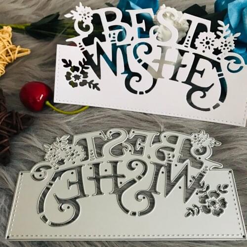 Lace flower borderwith Best wishes word Metal Cutting Dies Scrapbooking Stencil Album Embossing Card Making
