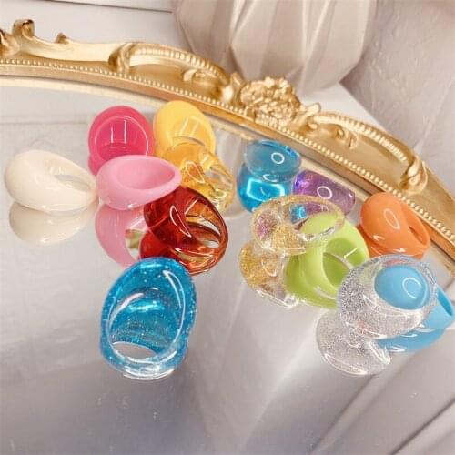 LJLGLY Acrylic anillos aesthetic Rings 2021 New Hot Fashion Retro Transparent Candy Colorful Resin Jewelry Travel Rings For Wome