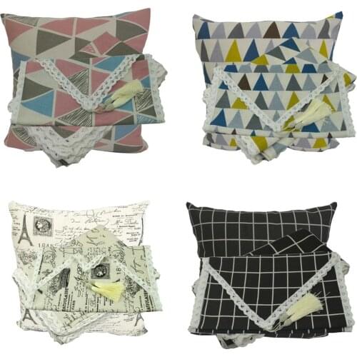 Linen Cotton Kitchen Table Cover Lace Tassel Table Runner Pillow cover Set Home Decors Christmas Table Cloth Wedding Party Gifts