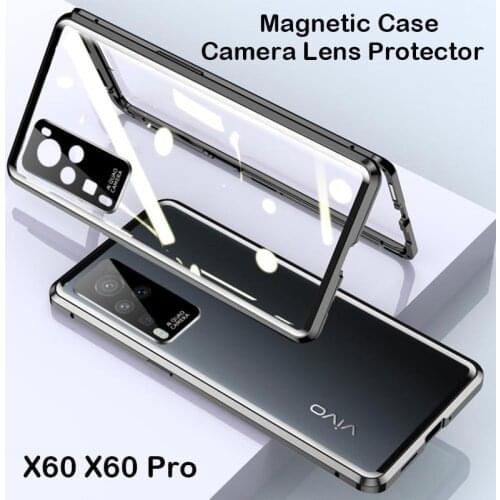 Coque 360 Magnetic Case For vivo X60 5G X60 Pro Plus Case Aluminum Metal Bumper Tempered Glass Cover Camera Lens Protector Film