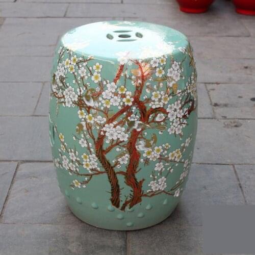 Jingdezhen Ceramic Table Stool Set Color Glaze porcelain Stool Plum Blossom Outdoor green bathroom stool