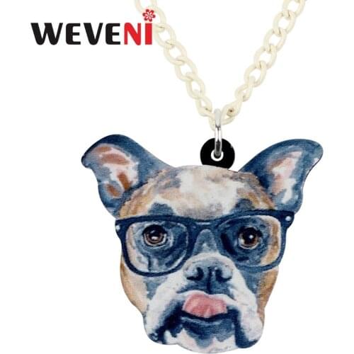 WEVENI Original Acrylic Glasses Boxer Dog Necklace Pendant Collar Bijoux Jewelry For Women Girls Female Kids Anime Gifts 2018