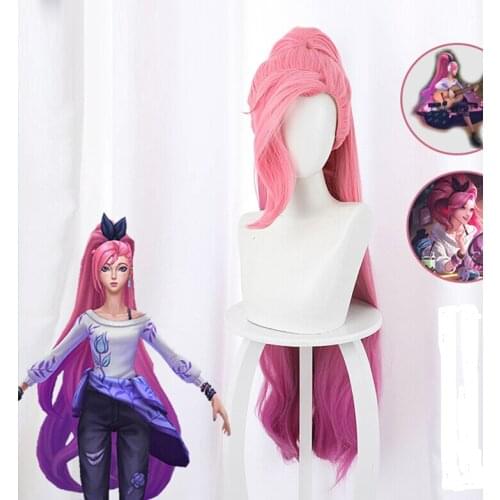 LOL KDA Seraphine Cosplay Wig 100cm Pink Long Heat Resistant Synthetic Hair Party Wigs